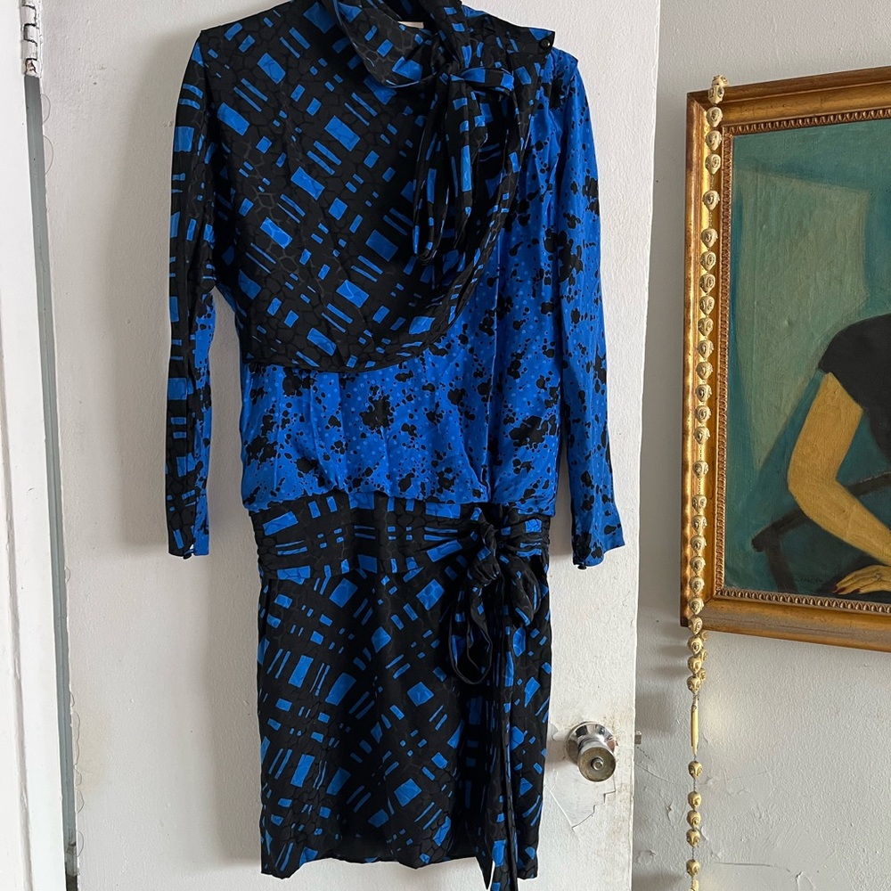 Adolfo Elegant Blue and Black Women's Dress